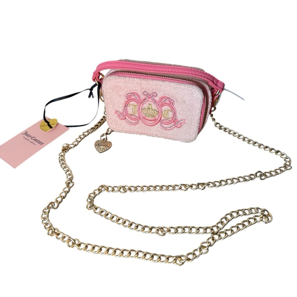 JUICY COUTURE New Pink Diamond Lemonade Lovers Club Micro Camera Bag Chain Strap